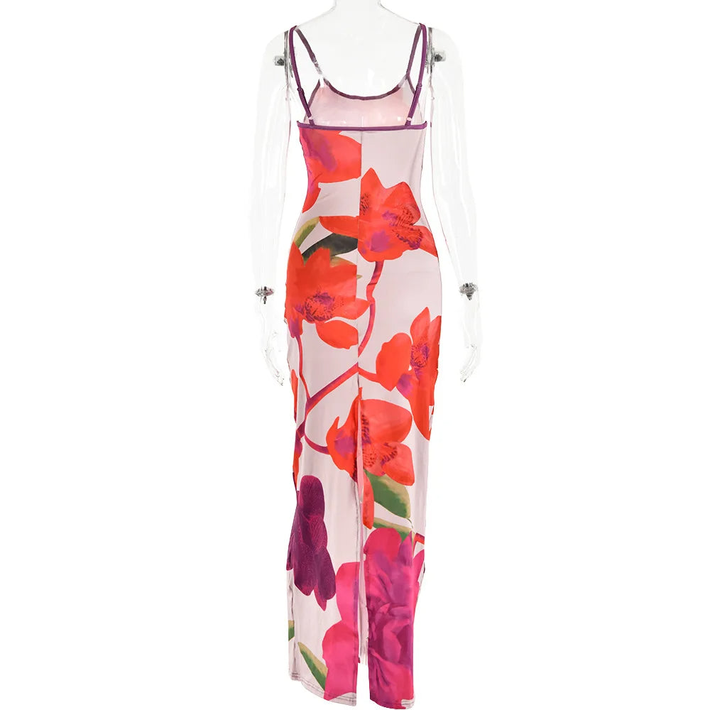 Eloise - midikjole med blomsterprint og blondedetaljer
