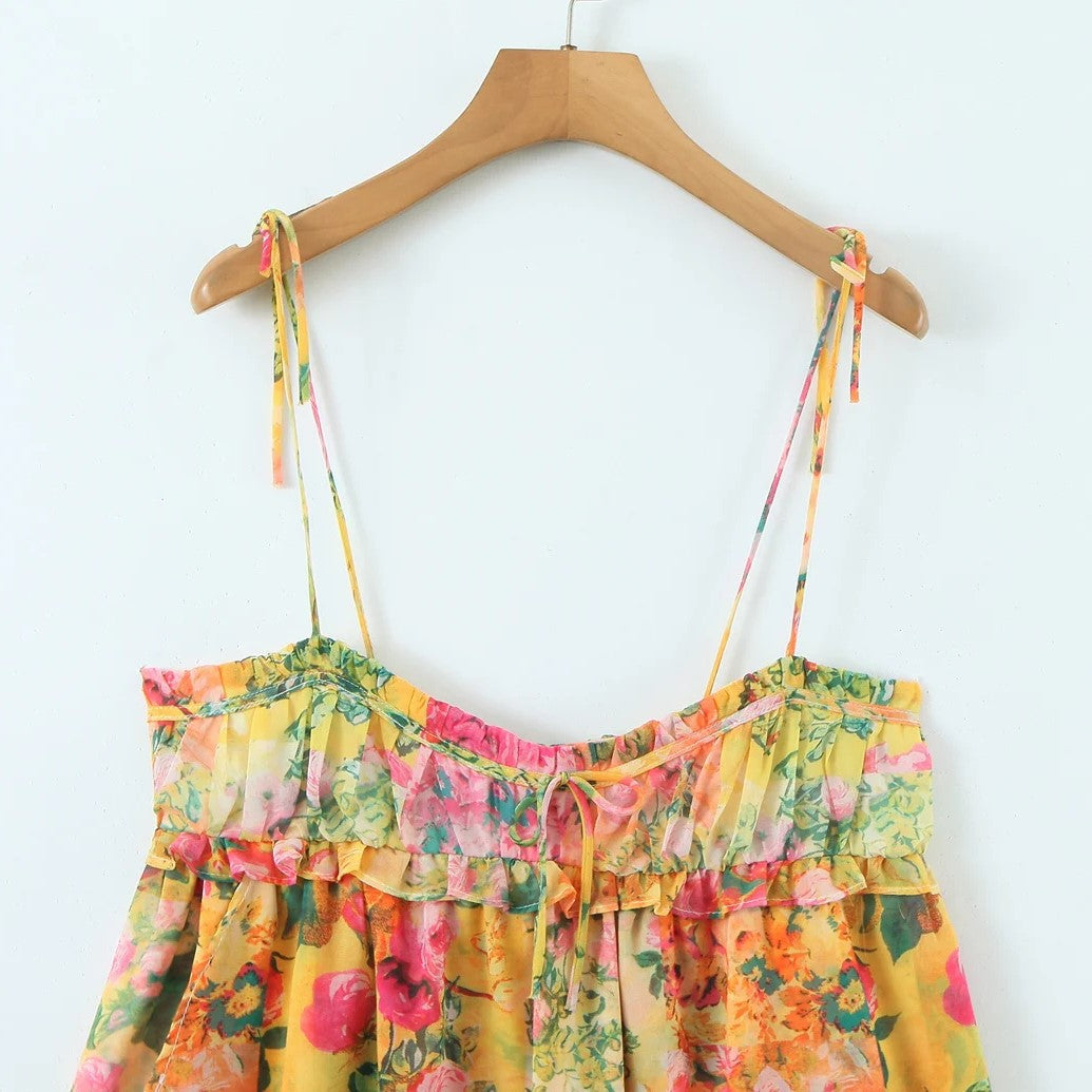 Felicity - Flowy akvarel cami-kjole med blomstertryk