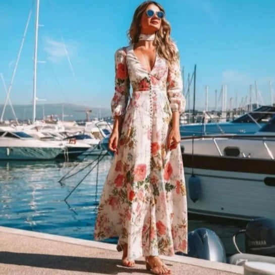 Samantha - Flowy maxikjole med fuldt blomsterprint