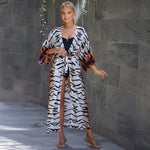 MODA blå bomuldsprintet stribet kimono