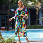 MODA blå bomuldsprintet stribet kimono