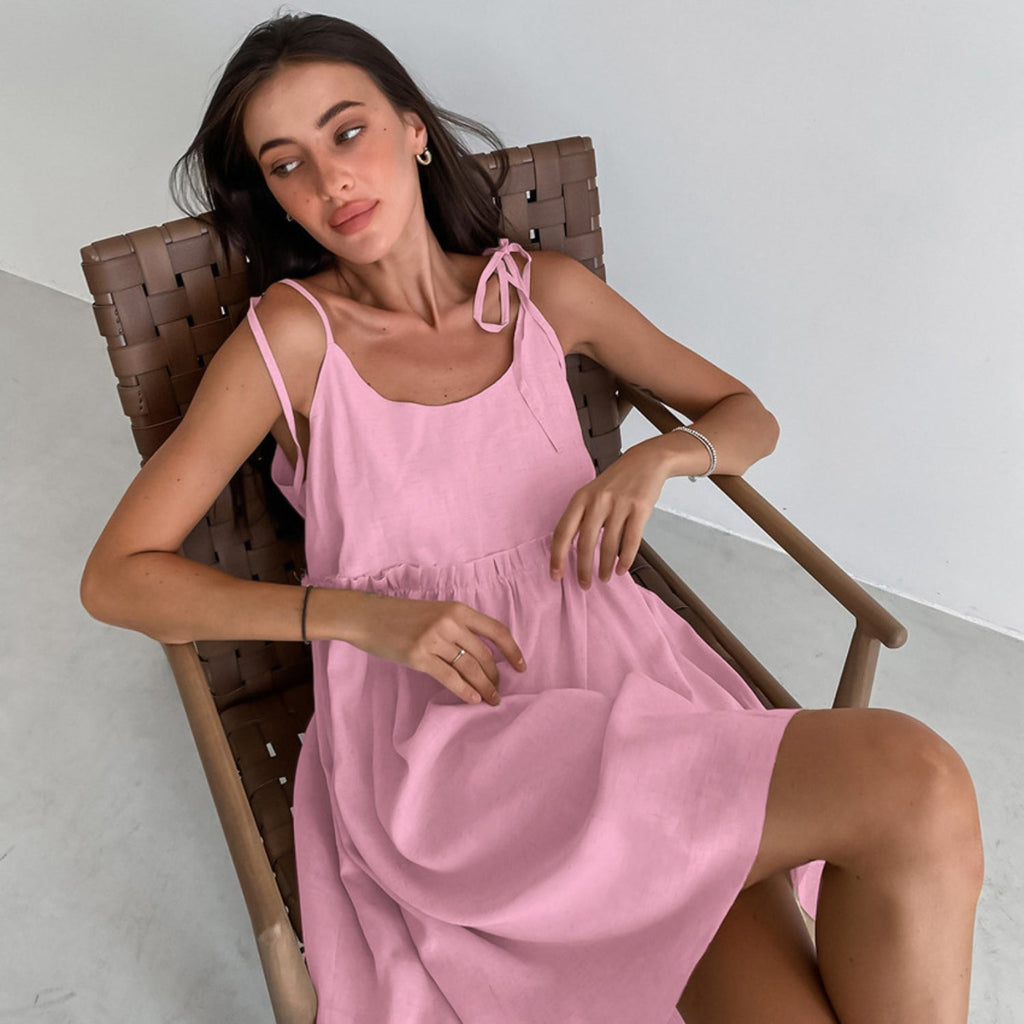 MODA khaki enkel åndbar behagelig sommerkjole