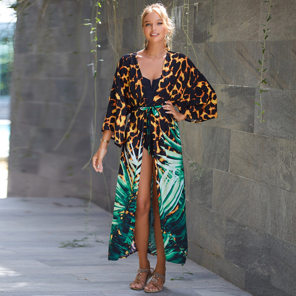 MODA blå bomuldsprintet stribet kimono