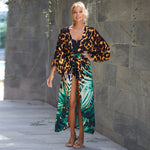 MODA blå bomuldsprintet stribet kimono