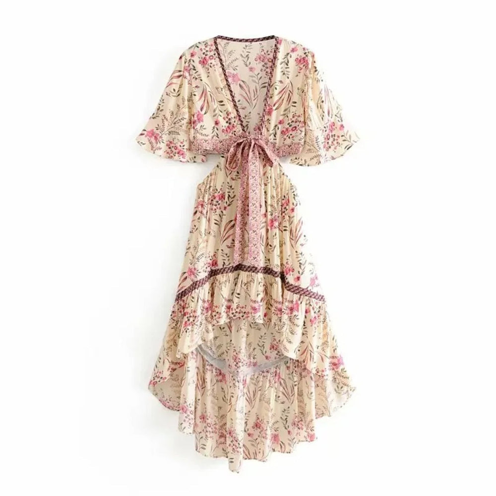 MODA sommerkjole i boheme-stil med blomsterprint