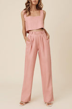 To-delt Crop Top Sæt | Polyester/Linnedblanding | Elegant og Komfortabel