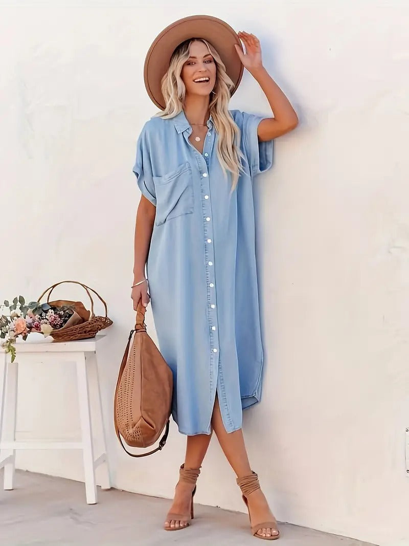 Lina - Denimkjole - flagermusærmer