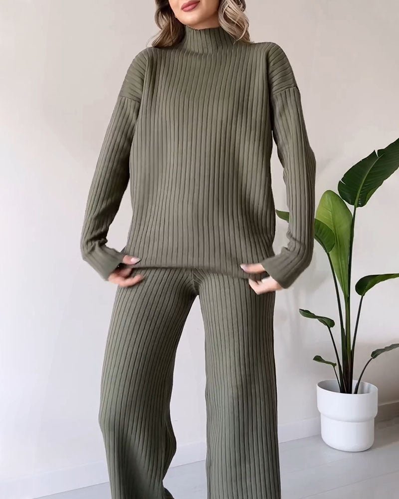 Estella - Chic slit casual two-piece set