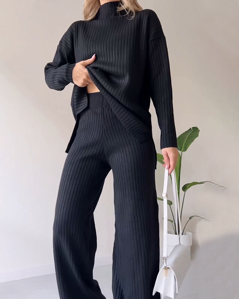 Estella - Chic slit casual two-piece set