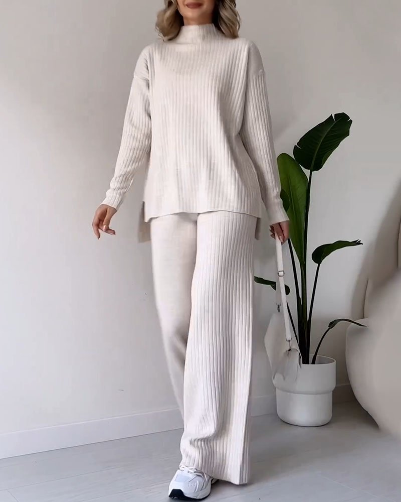 Estella - Chic slit casual two-piece set