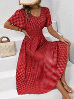 Midi Kjole med Smock Talje | V-Hals | Sommerligt & Feminint Look