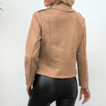 Dame Bikerjakke - Ægte Ruskind - Asymmetrisk Lynlås - Slim Fit - Klassisk Stil