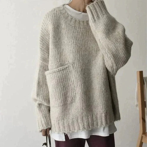 Ivory - Elfenbensfarvet oversized trøje med forlomme