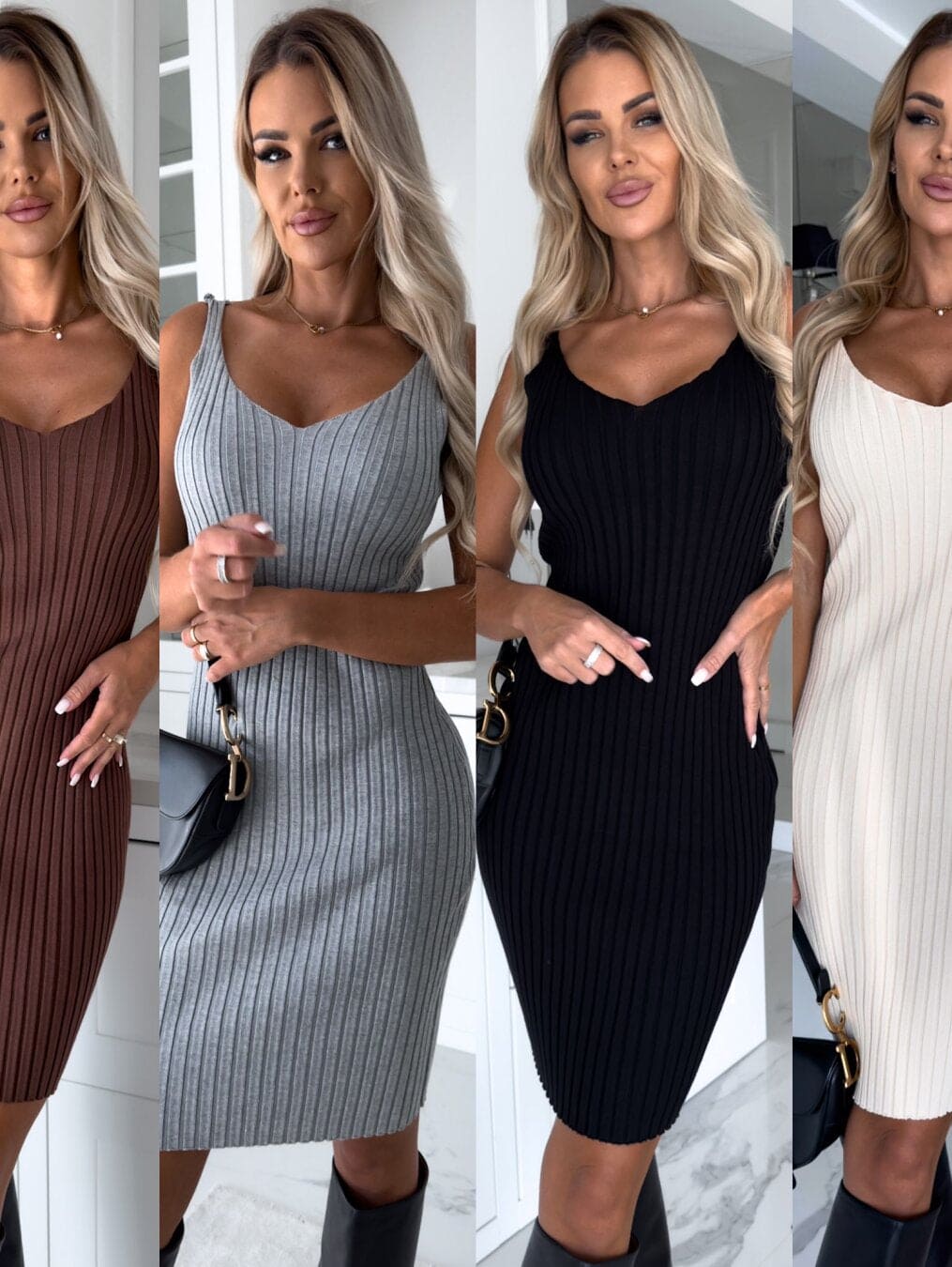 Ribstrikket Kjole og Sweater Sæt | Akryl | Elegant og Alsidig
