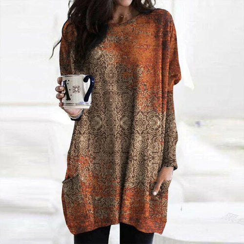 Lucianna - Elegant orange trøje med mandalaprint