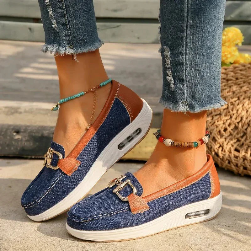 Eva - Chic tweed slip-on sneakers med spænde detalje