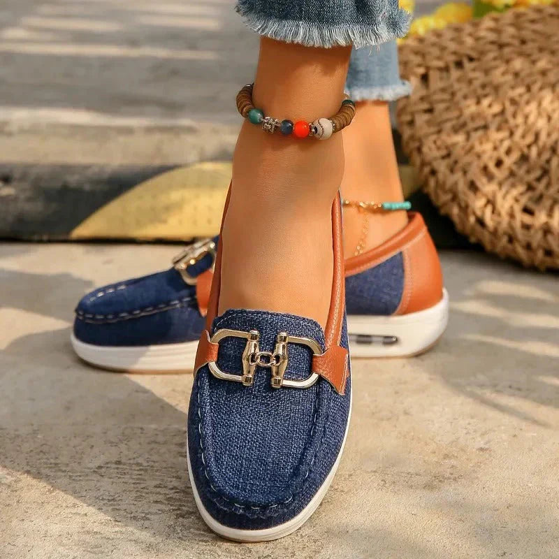 Eva - Chic tweed slip-on sneakers med spænde detalje