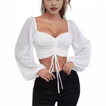 Rød cropped bluse med rynker