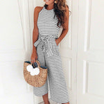 Stribet Jumpsuit med Bindebånd | Bomuldsblanding | Let & Sommerlig