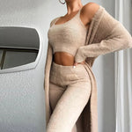 Luxe Cozy - Fuzzy Strik Cardigan og Højtaljede Bukser Sæt