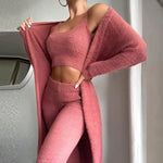 Luxe Cozy - Fuzzy Strik Cardigan og Højtaljede Bukser Sæt