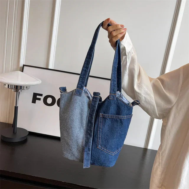 Casual skuldertaske i denim med patchwork-design - Piper