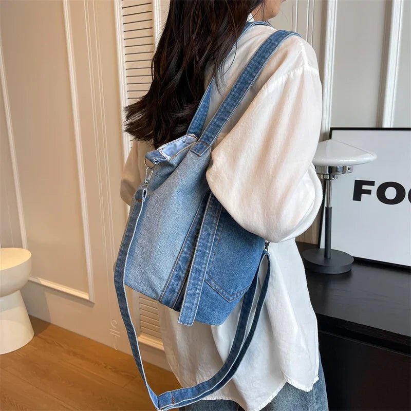 Casual skuldertaske i denim med patchwork-design - Piper