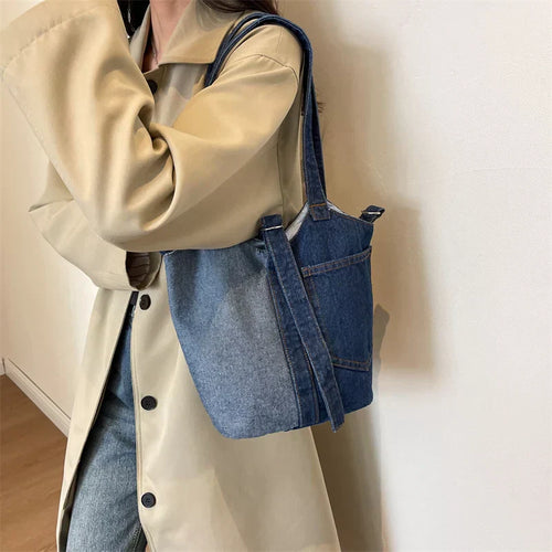 Bianca - Casual denim skuldertaske med patchwork design