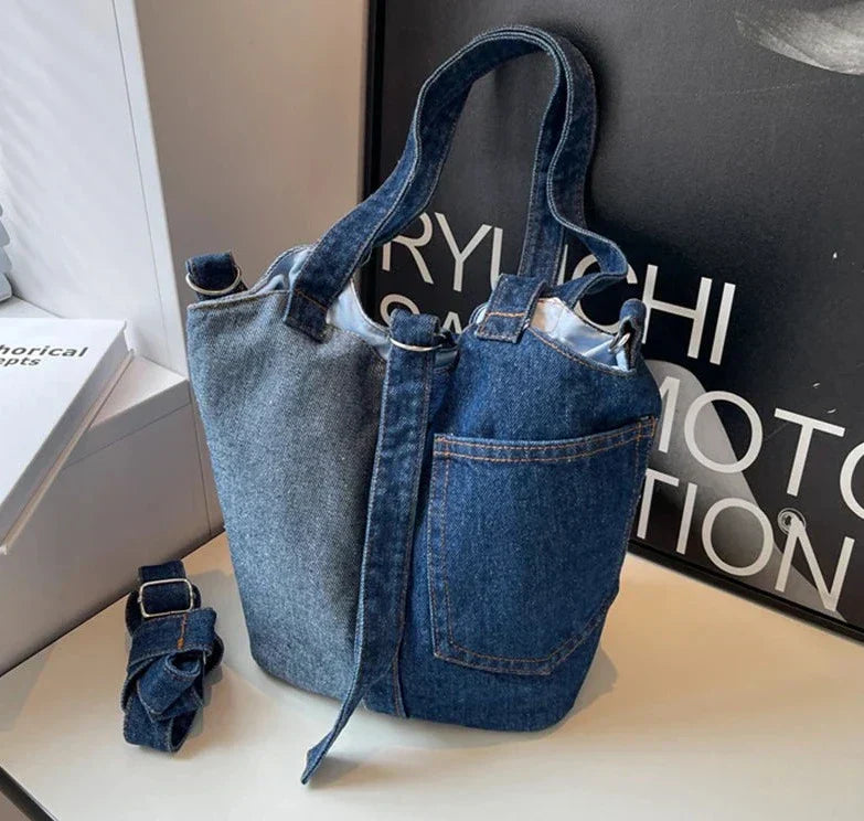 Casual skuldertaske i denim med patchwork-design - Piper