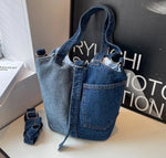 Casual skuldertaske i denim med patchwork-design - Piper