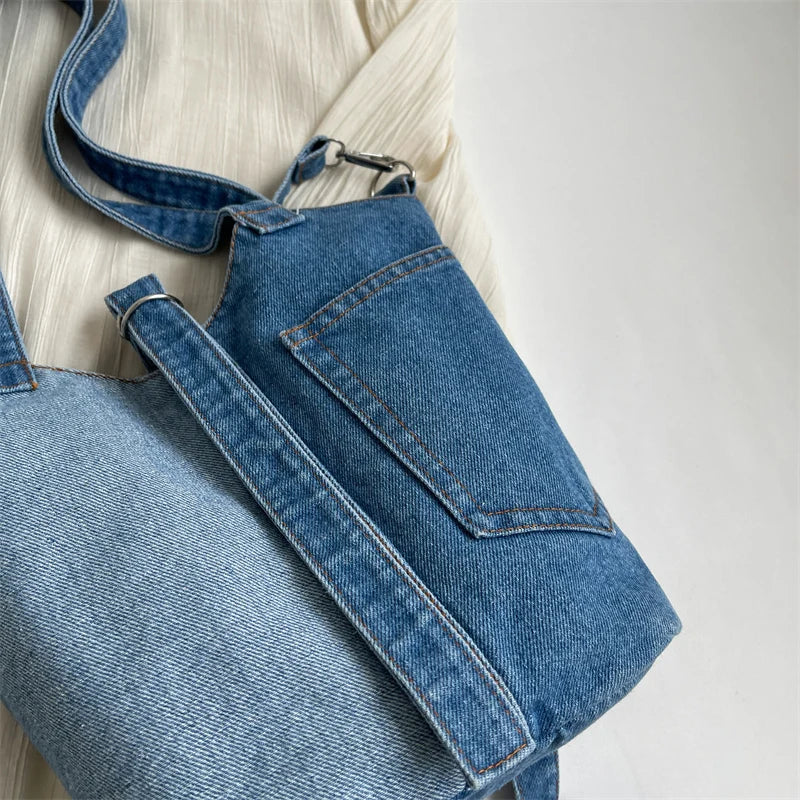 Casual skuldertaske i denim med patchwork-design - Piper
