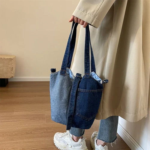 Casual skuldertaske i denim med patchwork-design - Piper