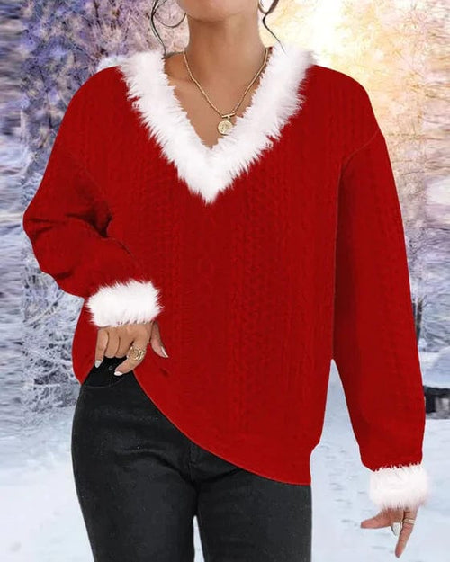 Tylie - Patchwork-sweater med pelskrave
