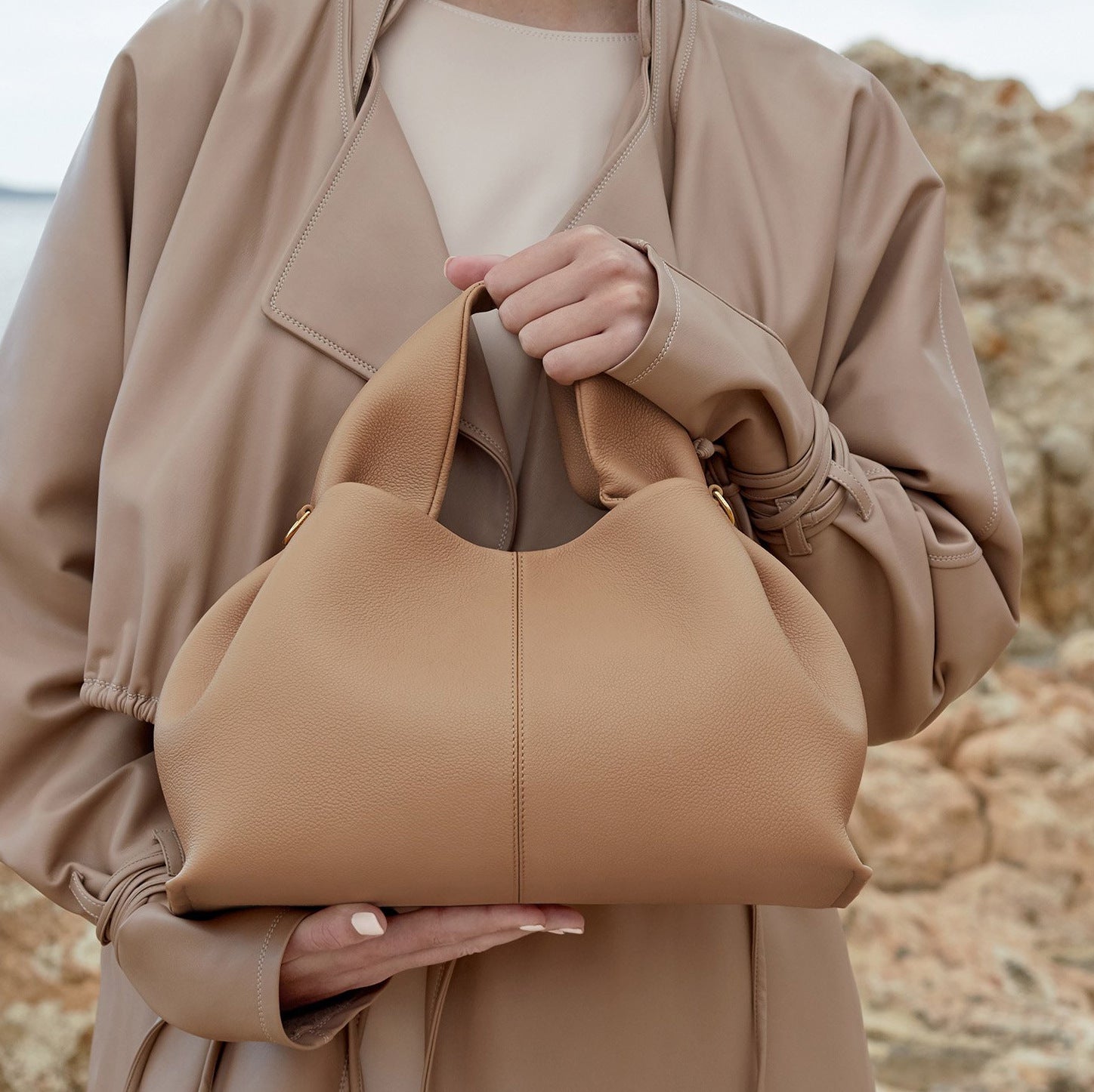 Minchen - Vintage tote-hængetaske i blødt læder