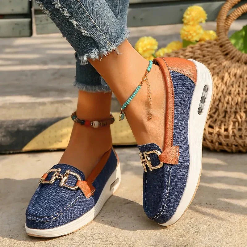 Eva - Chic tweed slip-on sneakers med spænde detalje