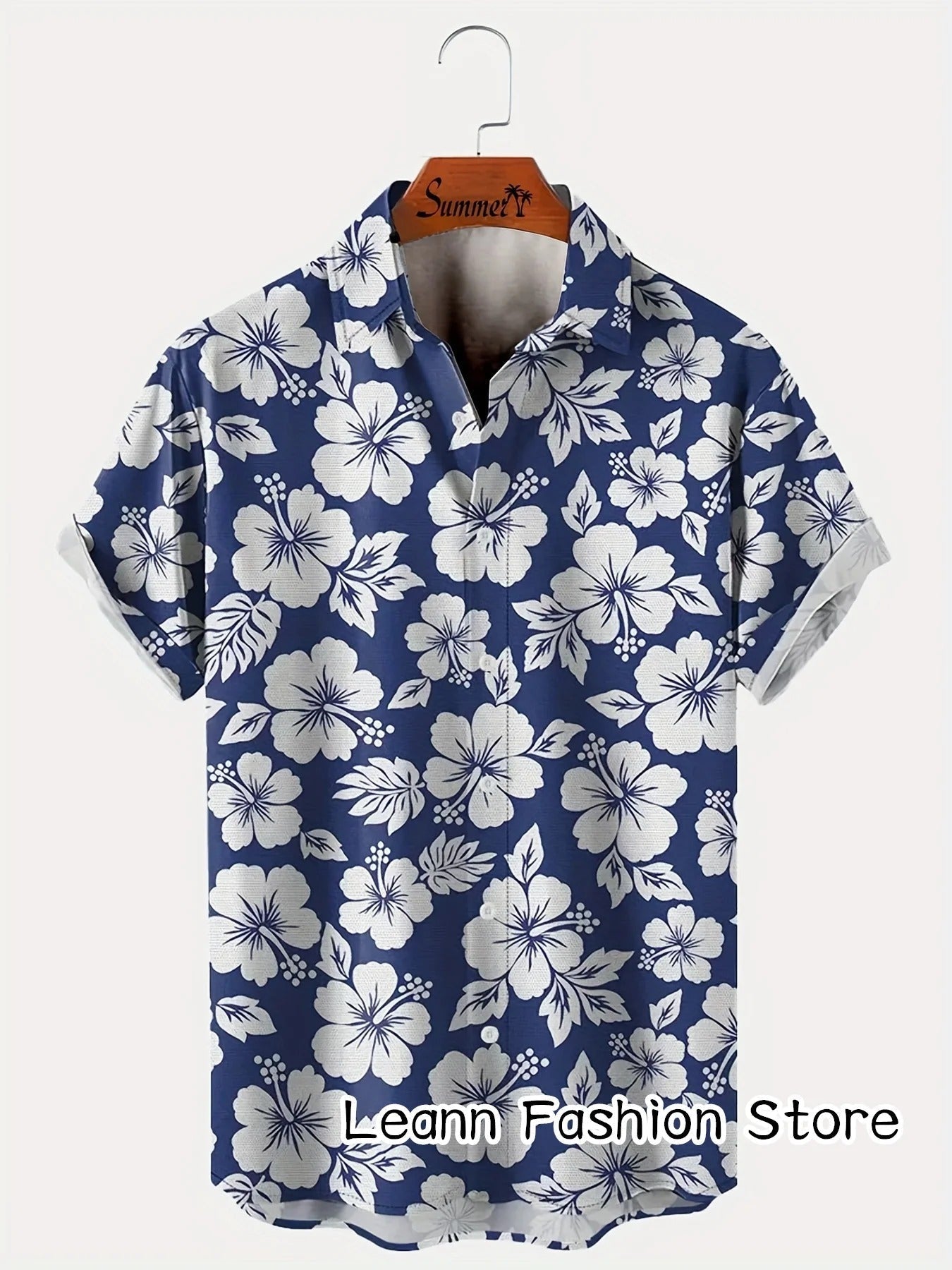 Blomsterprint blå com hawaii skjorte herre - Bjorn