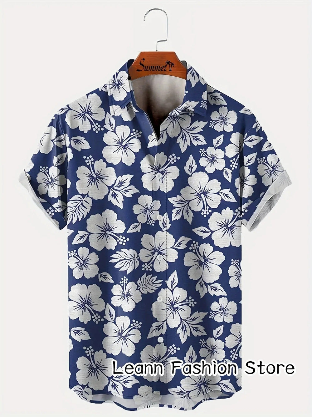 Blomsterprint blå com hawaii skjorte herre - Bjorn