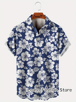Blomsterprint blå com hawaii skjorte herre - Bjorn