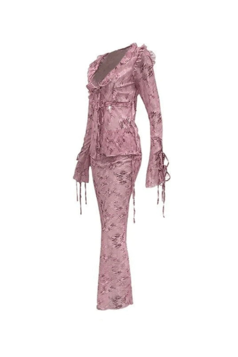 Transparent Sæt med Slå-om Top og Lang Nederdel | Chiffon | Boheme & Trendy