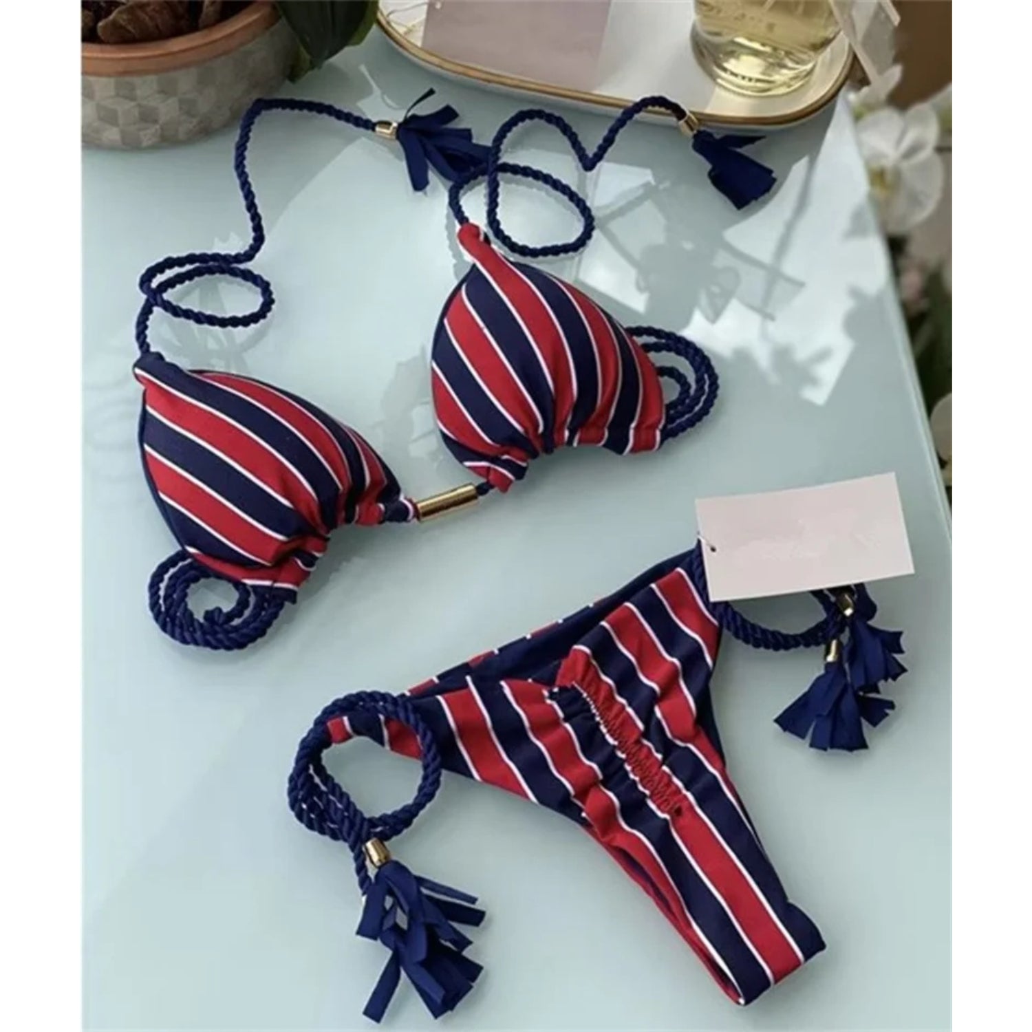 MODA Blomsterprint flettet trepunkts split bikinier