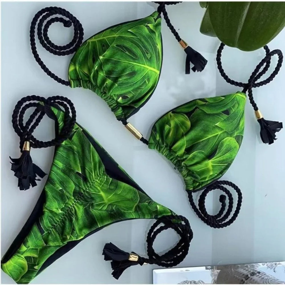 MODA Blomsterprint flettet trepunkts split bikinier