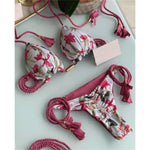 MODA Blomsterprint flettet trepunkts split bikinier