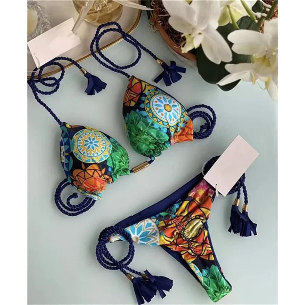 MODA Blomsterprint flettet trepunkts split bikinier