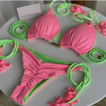 MODA Blomsterprint flettet trepunkts split bikinier