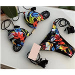 MODA Blomsterprint flettet trepunkts split bikinier